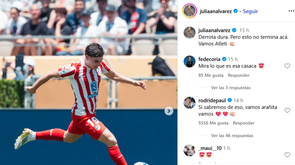 El posteo de Julián Álvarez tras la derrota ante PSG.