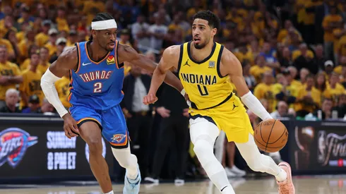 Tyrese Haliburton de Indiana Pacers y Shai Gilgeous-Alexander de Oklahoma City Thunder. (Getty Images)