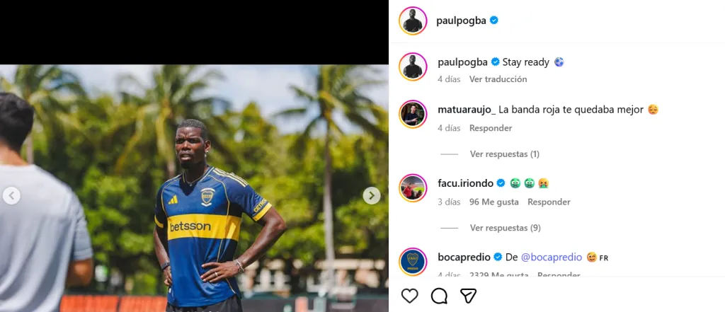 La publicación de Pogba en redes sociales vistiendo la camiseta de Boca.