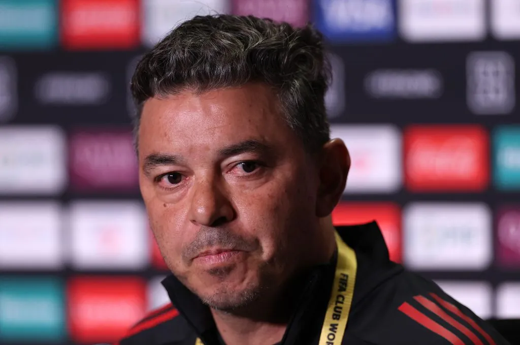 Marcelo Gallardo en conferencia de prensa, antes de enfrentar a Inter (Getty Images).