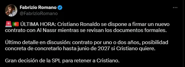 Fabrizio Romano confirmó el futuro de CR7.