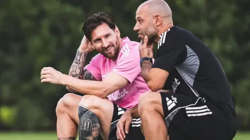 Lionel Messi y Javier Mascherano en el entrenamiento de Inter Miami.