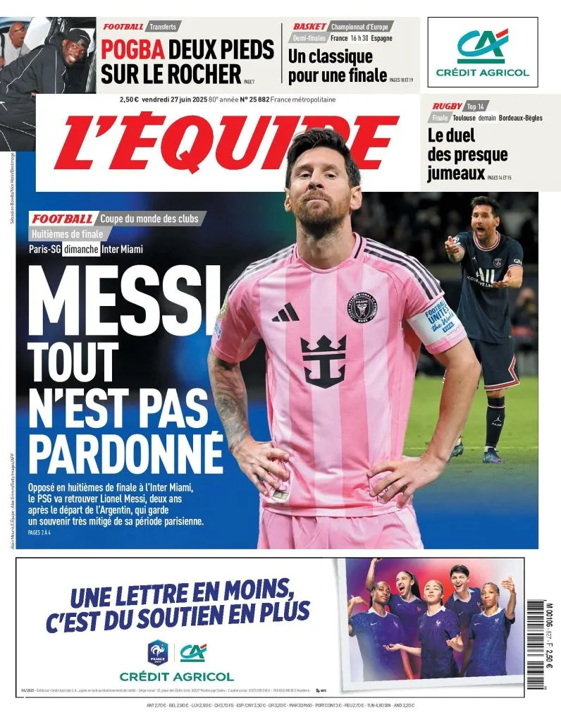 La tapa de L´Equipe del viernes 27 de junio. (Foto: @lequipe).