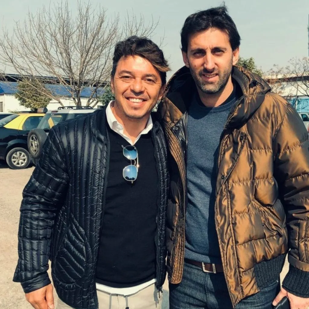 Marcelo Gallardo junto a Diego Milito en el Predio Tita Mattiussi. (Foto: Prensa Racing)