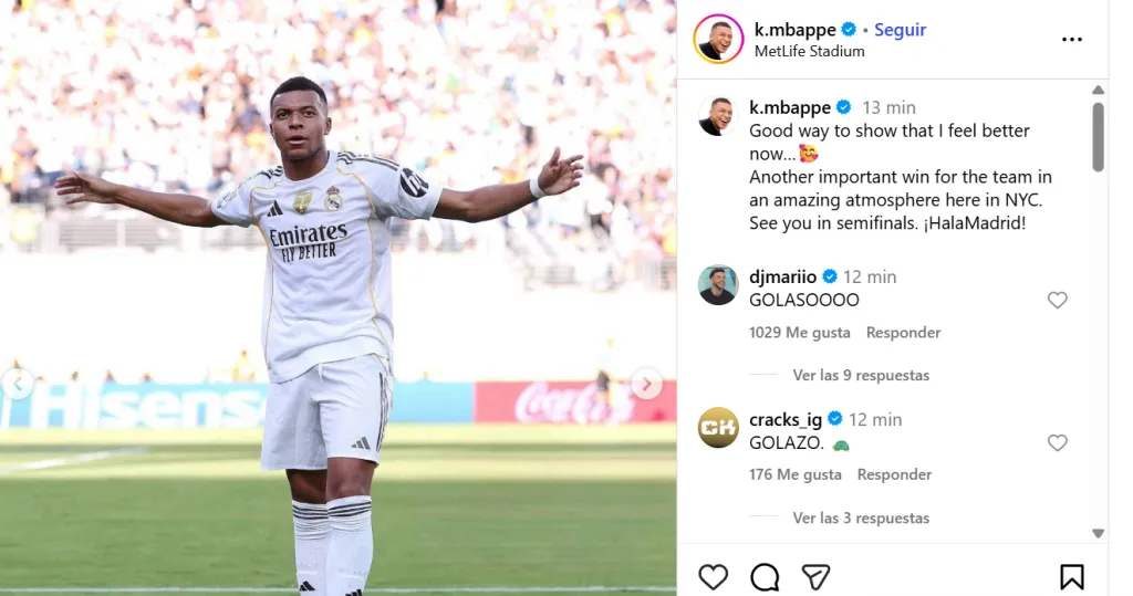 El posteo de Mbappé tras clasificar a semifinales del Mundial de Clubes.