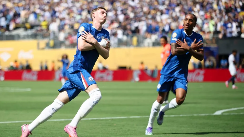 Cole Palmer, de Chelsea, en la celebración de su gol en la final del Mundial de Clubes ante PSG. Figura total del certamen (Getty Images)