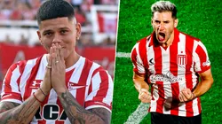 Marcos Rojo y Lucas Alario con la camiseta de Estudiantes.