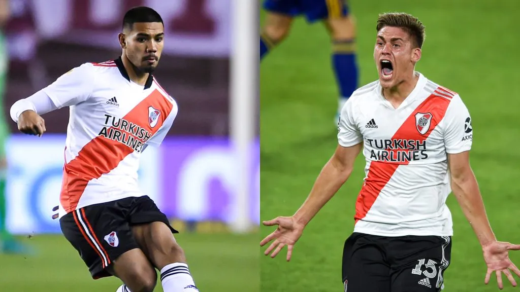 Alex Vigo y Federico Girotti, actuales jugadores de Talleres de Córdoba, durante sus estadías en River Plate. (Getty Images)