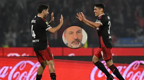 Santiago Lencina festejando uno de sus goles.