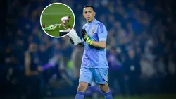 Agustín Marchesín y una patada a Cristian Tarragona.