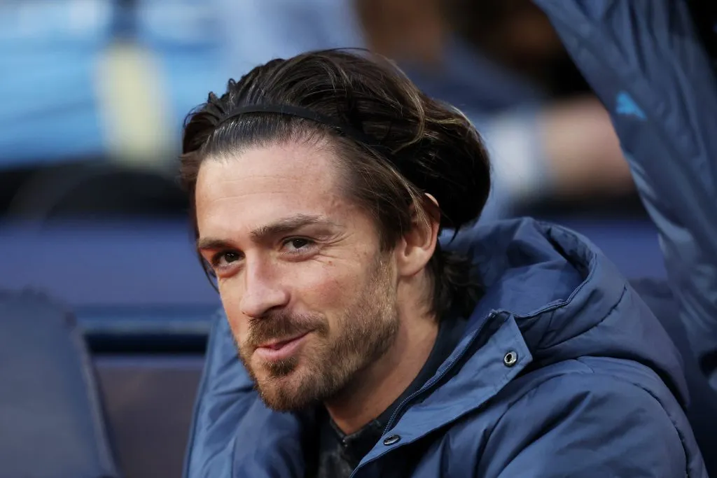 MANCHESTER, ENGLAND – APRIL 22: Jack Grealish of Manchester City looks on from the substitutes bench prior to the Premier League match between Manchester City FC and Aston Villa FC at Etihad Stadium on April 22, 2025 in Manchester, England. (Photo by Carl Recine/Getty Images)