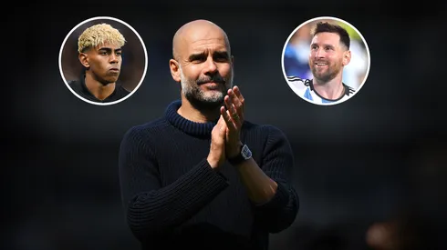 Pep Guardiola, Lamine Yamal y Lionel Messi. (Fotos: Getty Images)