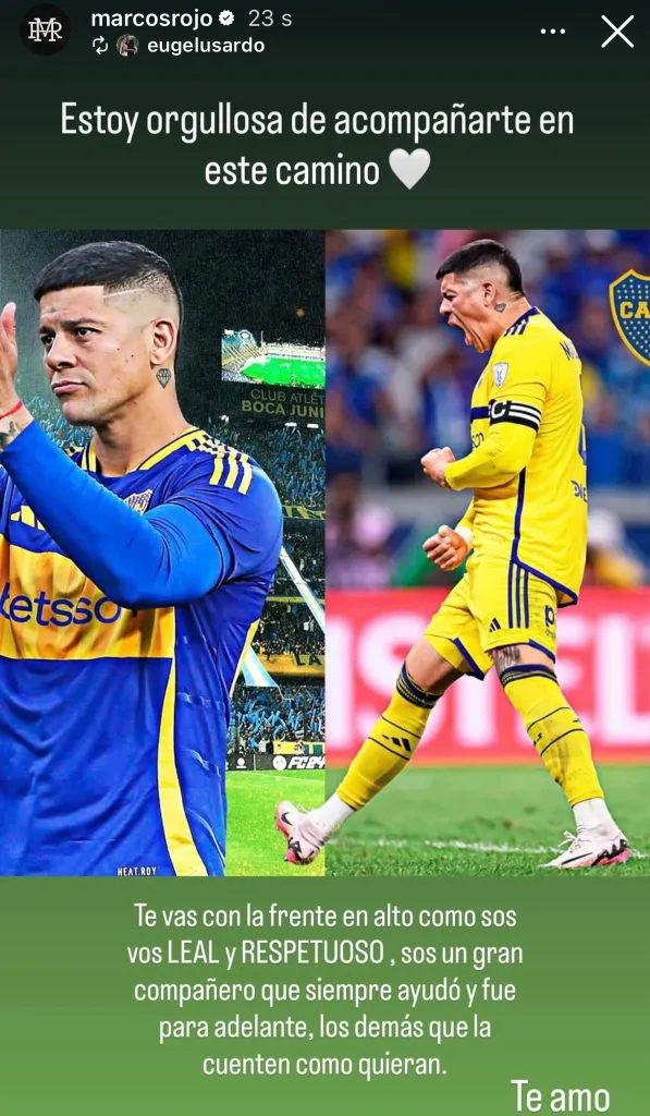 El posteo de Eugenia Lusardo que Marcos Rojo recompartió en Instagram.