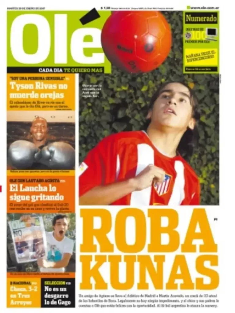 La tapa que Olé le dedicó a Martín Acevedo.