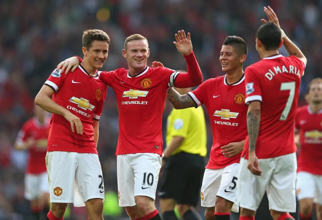 Marcos Rojo, junto a Ander Herrera, Wayne Rooney y Ángel Di María en Manchester United. (Getty Images)