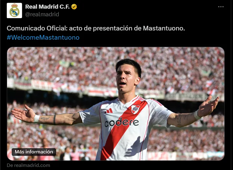 El posteo del Real Madrid con guiño a River.