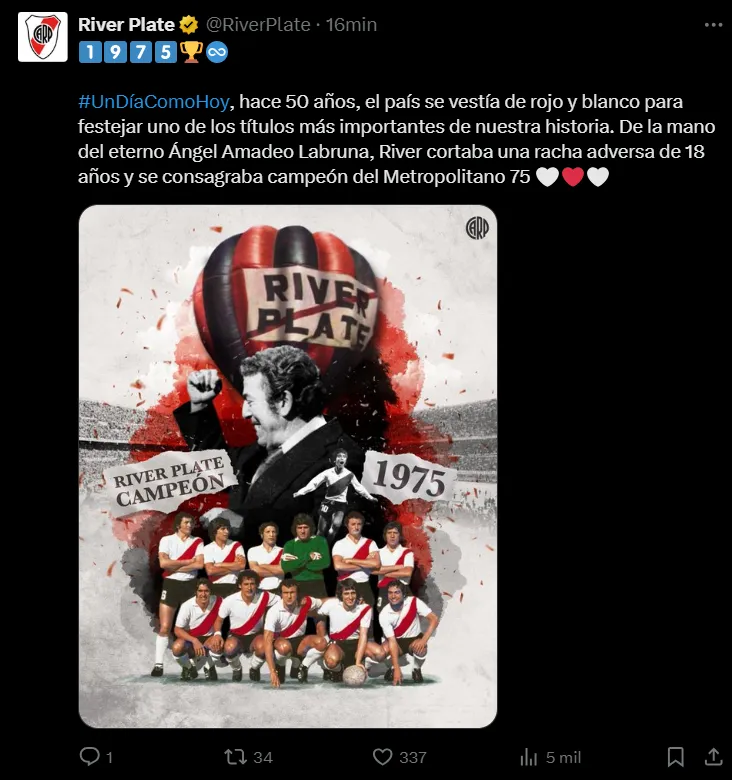 El primer posteo de River tras la presentación de Mastantuono en Real Madrid.