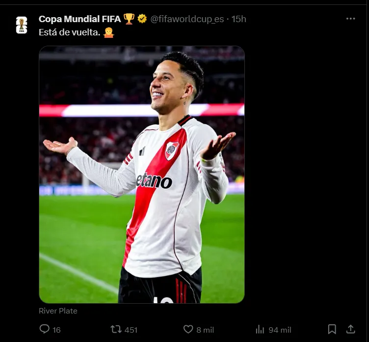 La reacción de FIFA al doblete de Driussi en River.