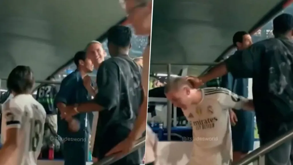 El saludo de Bellingham y Endrick a Mastantuono.