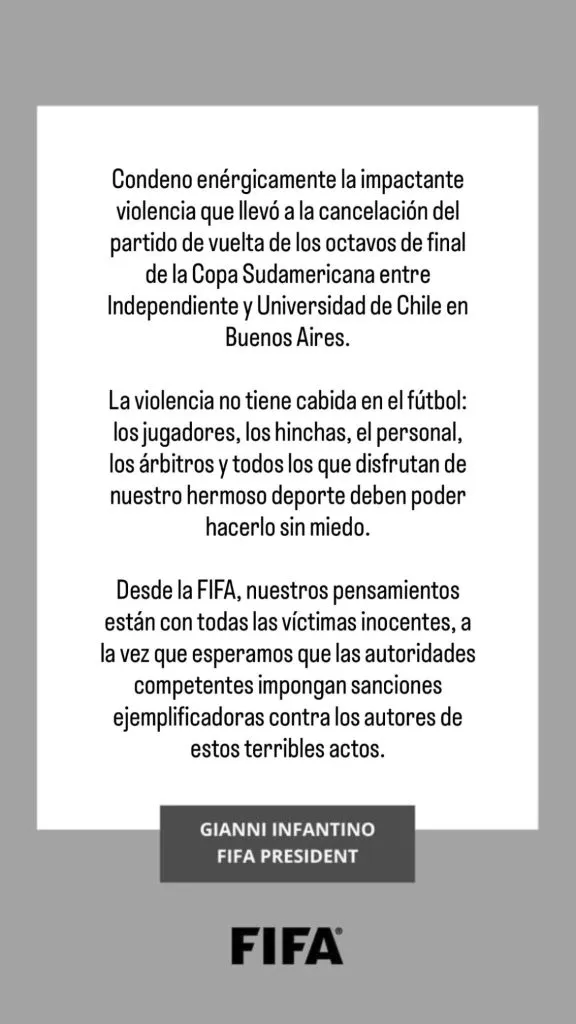El posteo de Gianni Infantino.