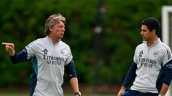 Gabriel Heinze y Mikel Arteta durante el entrenamiento de Arsenal.