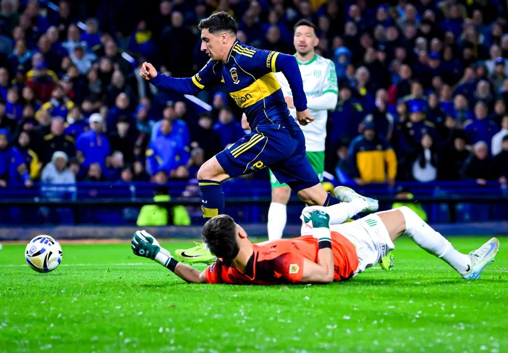 Miguel Merentiel, autor del primer gol de Boca Juniors en la victoria ante Banfield por el Torneo Clausura 2025. (Getty Images)