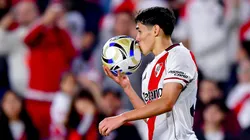 MAR DEL PLATA, ARGENTINA - AUGUST 31: Santiago Lencina of River Plate celebrates after scoring the team's first goal during a Torneo Clausura Betano 2025 match between River Plate and San Martin SJ at Estadio Más Monumental Antonio Vespucio Liberti on August 31, 2025 in Buenos Aires, Argentina. (Photo by Marcelo Endelli/Getty Images)