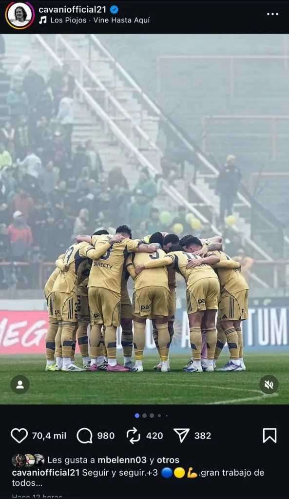 El posteo de Cavani tras la victoria de Boca.