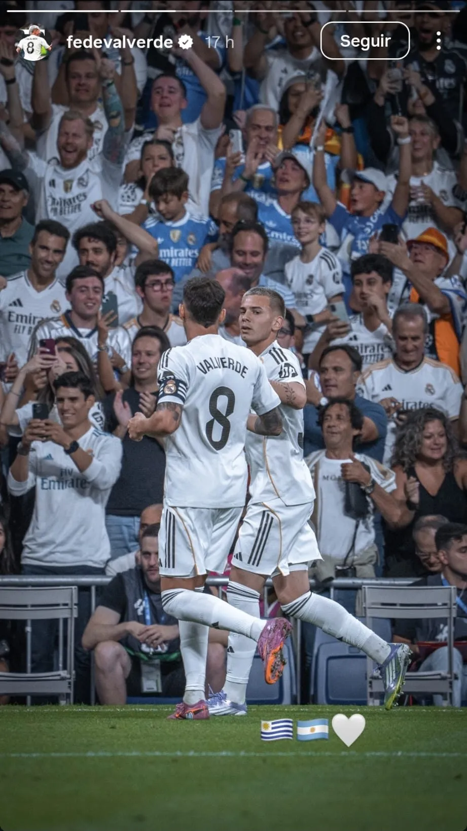 La foto que publicó Federico Valverde con Franco Mastantuono.