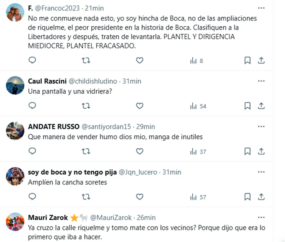 Críticas a la dirigencia en X.