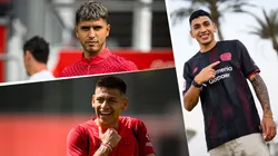Exequiel Palacios, Claudio Echeverri y Ezequiel Fernández, futbolistas argentinos de Bayer Leverkusen.