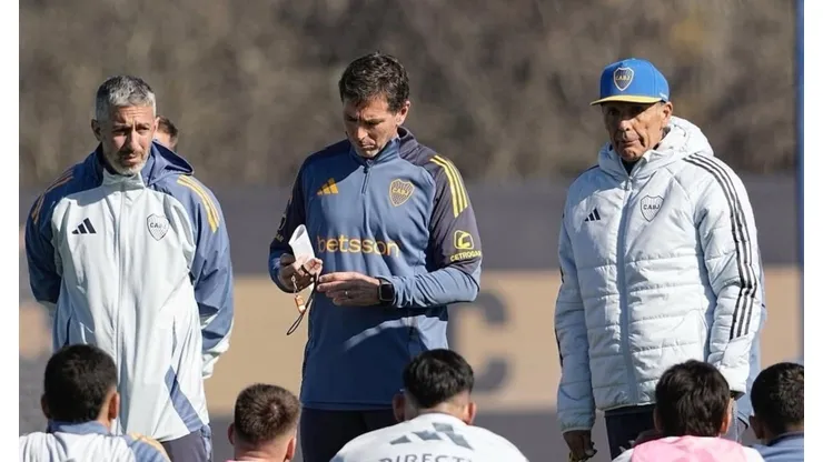 Miguel Ángel Russo en el entrenamiento de Boca.