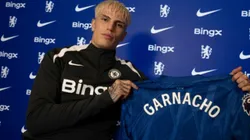 Alejandro Garnacho durante su presentación como jugador de Chelsea.