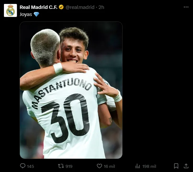 El posteo del Real Madrid para Franco Mastantuono.