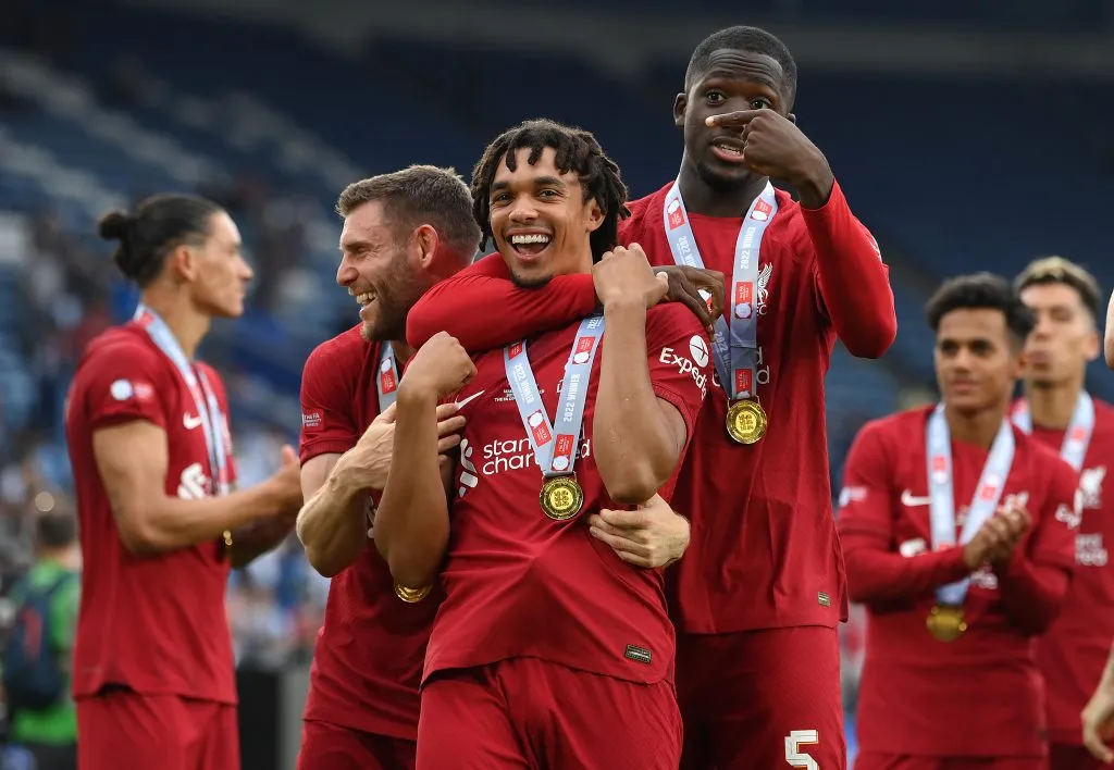 Trent Alexander-Arnold e Ibrahima Konaté en Liverpool. (Getty Images)