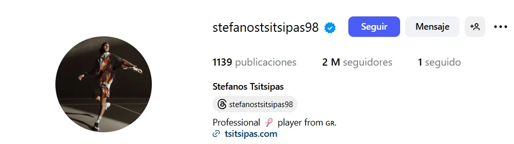 La cuenta de Instagram de Stefanos Tsitsipas.