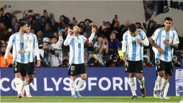 Messi festeja uno de sus dos goles ante Venezuela.