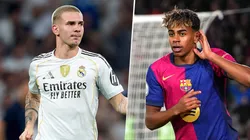 Franco Mastantuono y Lamine Yamal, jóvenes talentos de Real Madrid y Barcelona.