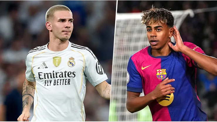 Franco Mastantuono y Lamine Yamal, jóvenes talentos de Real Madrid y Barcelona.