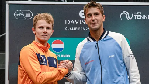 Jesper De Jong y Tomás Etcheverry en la previa de Argentina vs. Países Bajos.