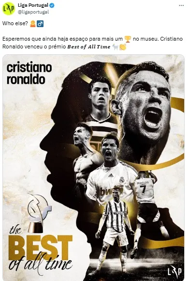 El galardón de la Liga de Portugal a CR7. (Foto: @ligaportugal)