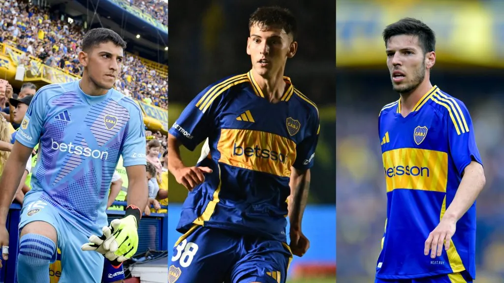 Leandro Brey, Camilo Rey Domenech y Agustín Martegani, jugadores de Boca Juniors. (Fotos: Getty Images)