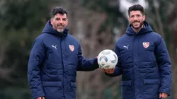 Carlos Matheu junto a Eduardo Tuzzio en Independiente.