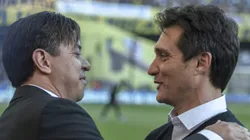 Gallardo y Guillermo durante un cruce entre River y Boca en 2018.