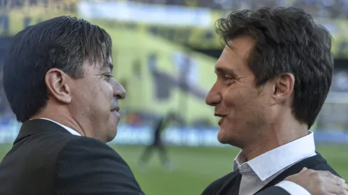 Gallardo y Guillermo durante un cruce entre River y Boca en 2018.