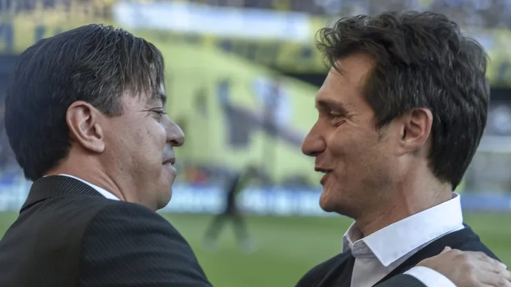 Gallardo y Guillermo durante un cruce entre River y Boca en 2018.