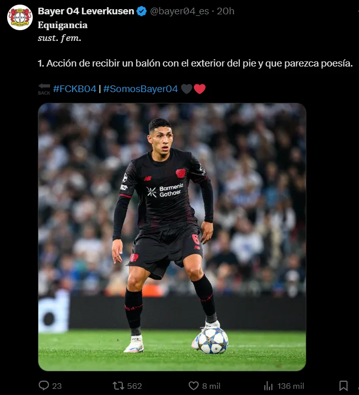 El posteo del Bayer Leverkusen a Equi Fernández.