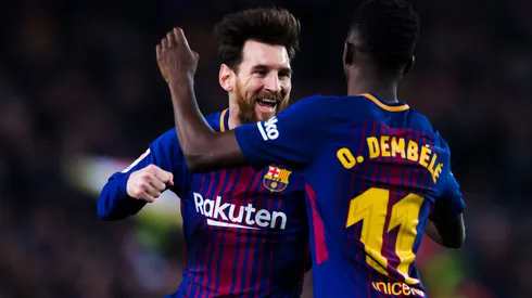 Lionel Messi y Ousmane Dembelé en Barcelona.