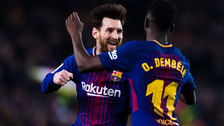 Lionel Messi y Ousmane Dembelé en Barcelona.