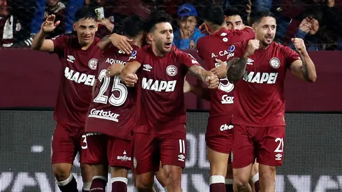 Lanús, a puro festejo en la ida ante Fluminense.